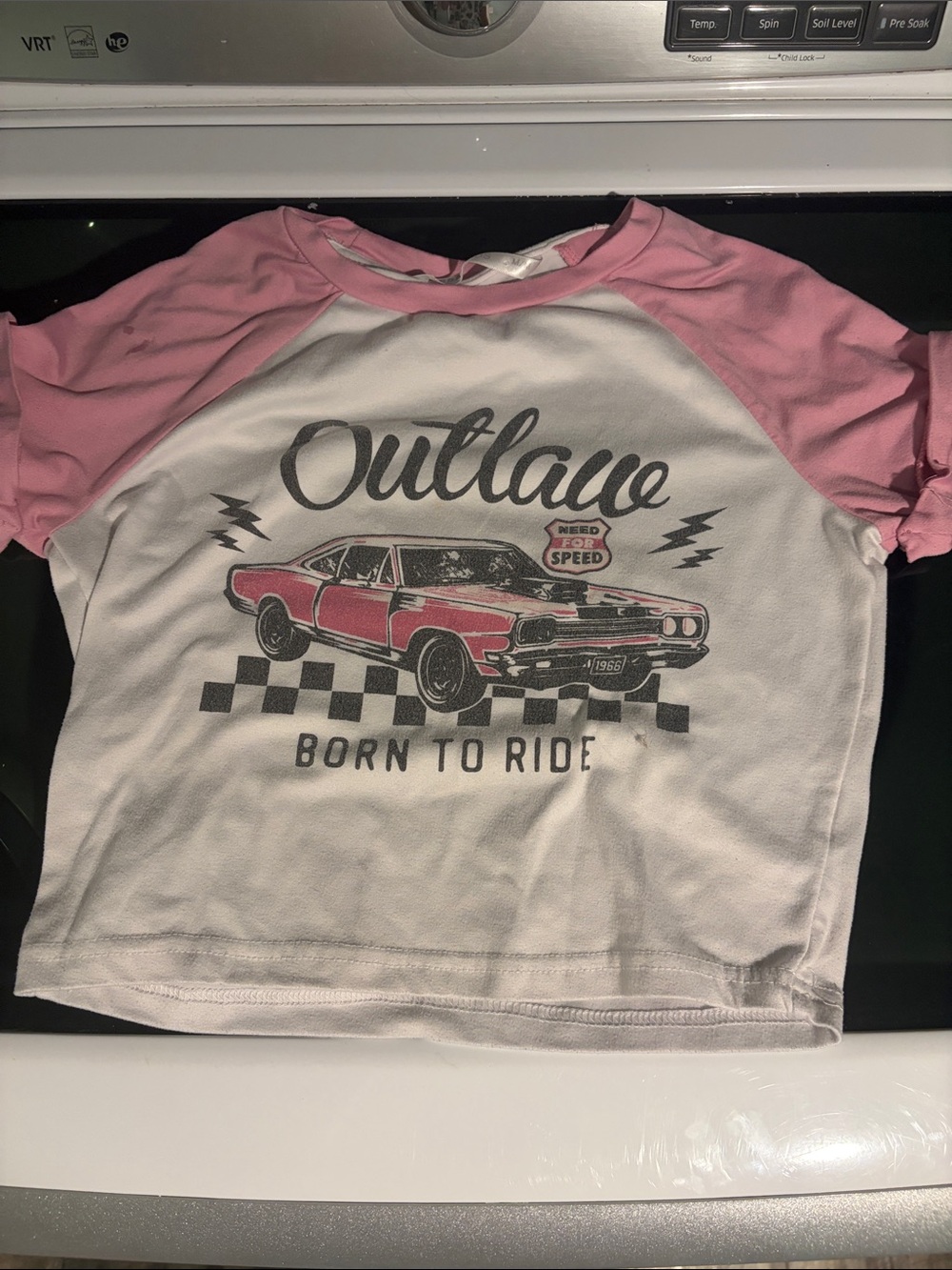 Urban Planet Pink & White 'Outlaw Born to Ride' Raglan Tee - Kids